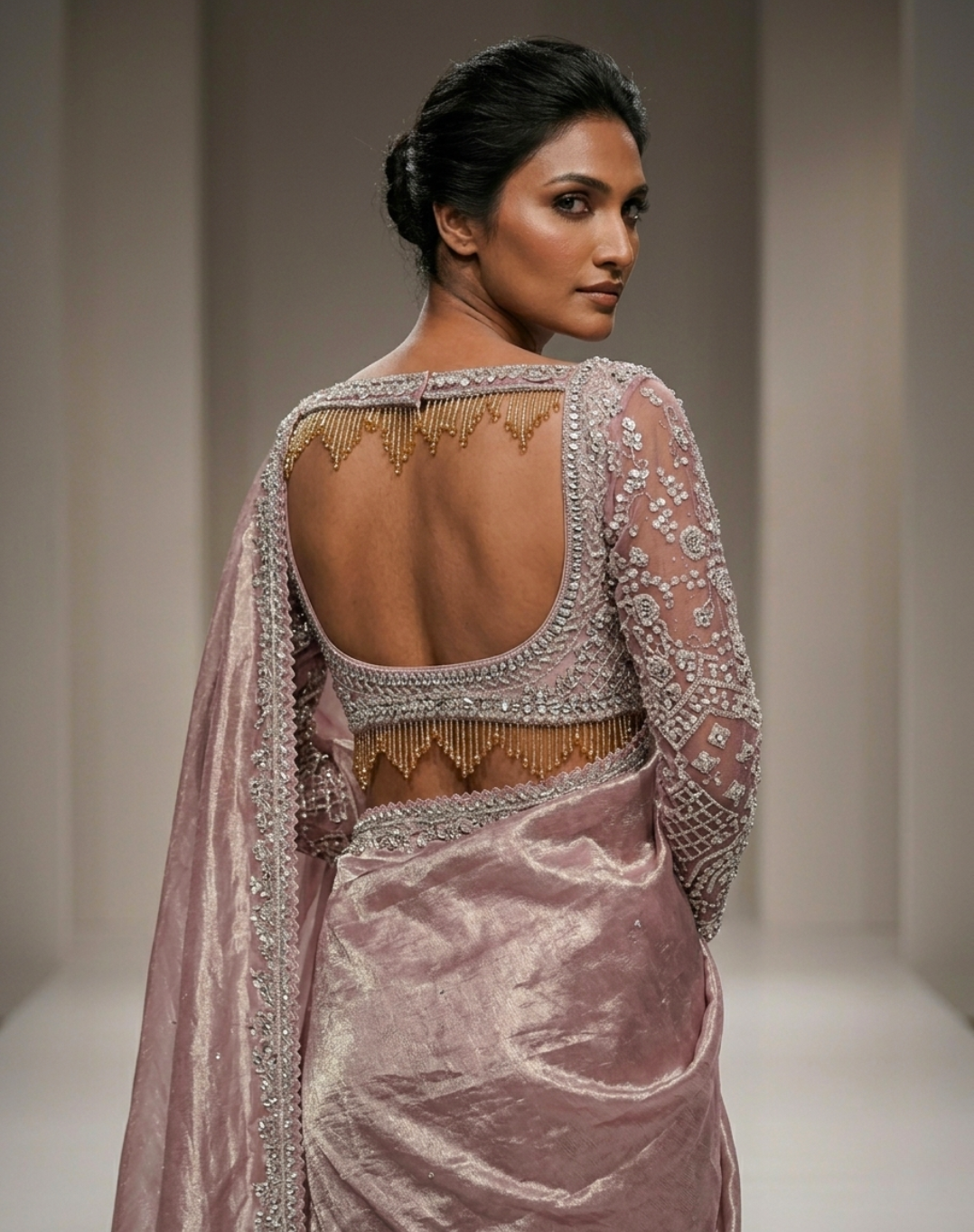 Mauve Rose Cutdana Drape Saree