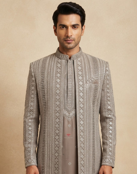 Imperial Motif | Thread Embroidered Men's Indo-Western Jacket Set