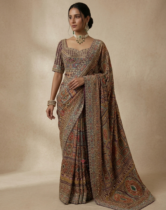 Regal Dabka & Zardosi Tissue Saree with Heritage Mosaic Embroidery