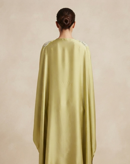 Pistachio Gold Draped Indo-Western Set with Embellished Corset Blouse