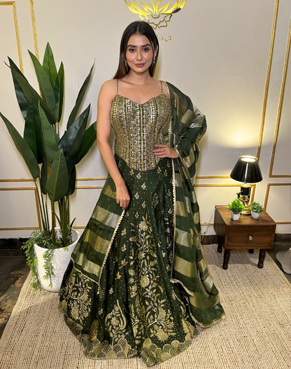 Emerald Zardosi Corset Lehenga Set