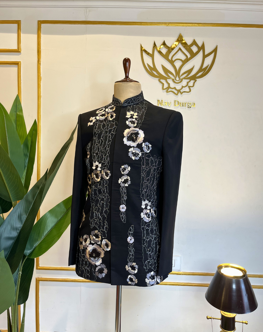 Black Orchid Embroidered Silk Indo-Western Set