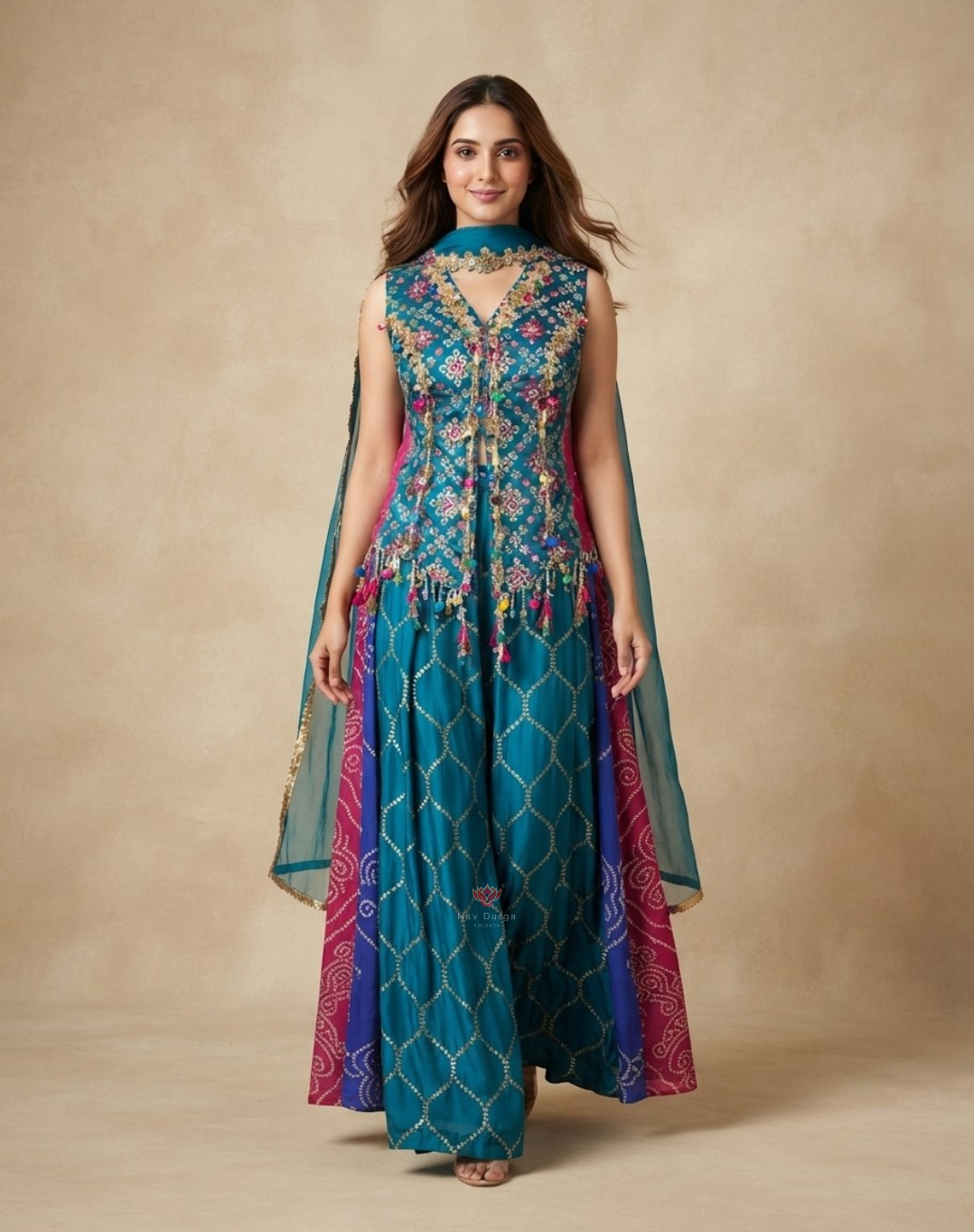Rangrez Riwaayat | Zari & Mirror Work Printed Banarasi Indo-Western Set