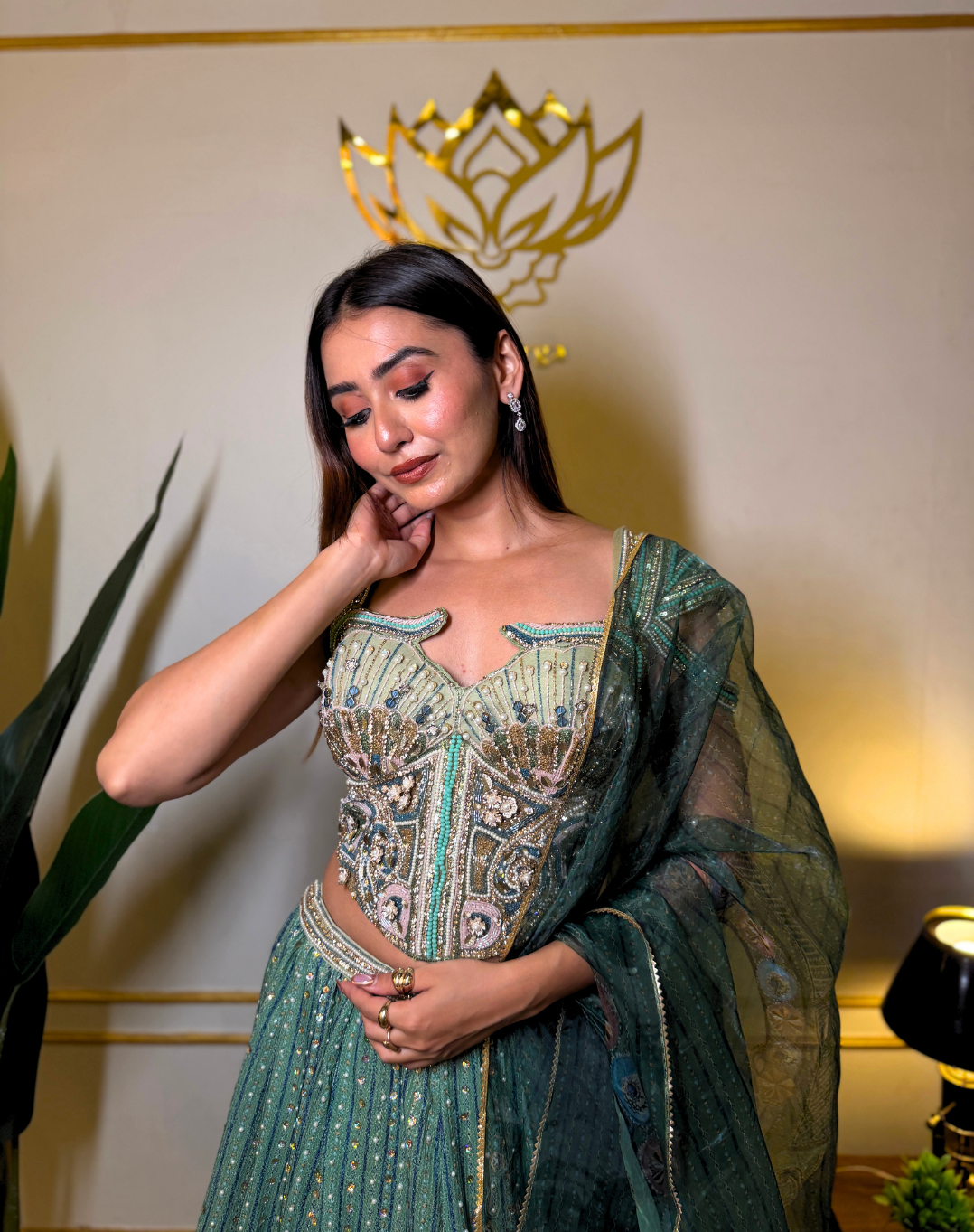 Emerald Aura | Embellished Organza Lehenga Set