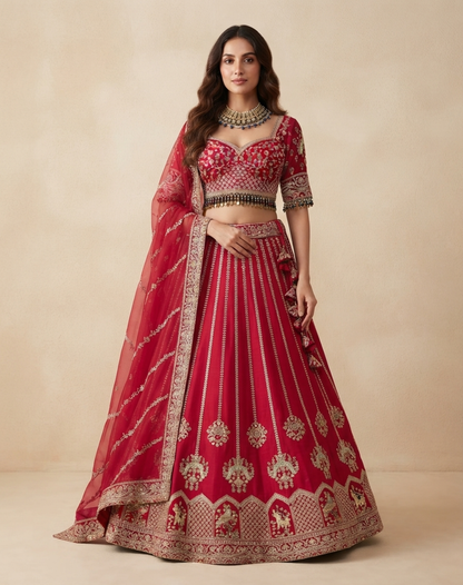 Crimson Aangan | Zari & Sequin Embellished Bridal Lehenga