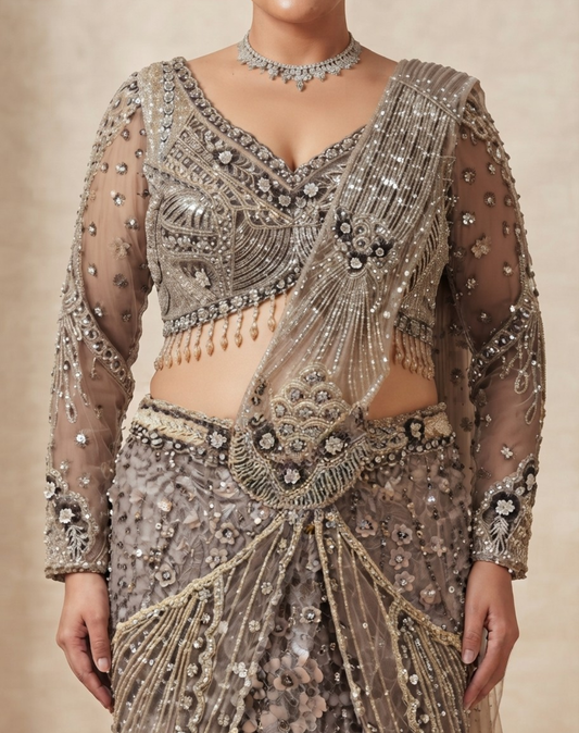 Silver Mist Draped Ensemble