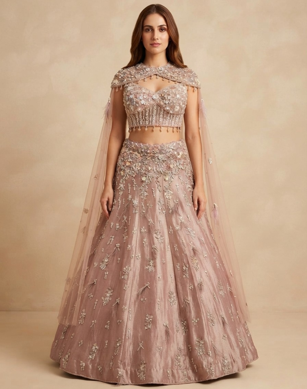 Blush Reverie | Pearl & Crystal Embellished Lehenga
