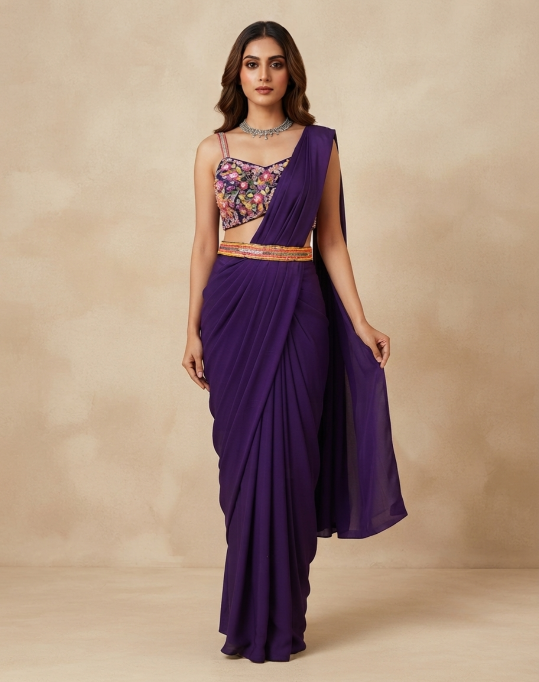 Plum Bloom Draped Saree Draped to Perfection