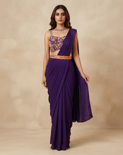 Plum Bloom Draped Saree Draped to Perfection