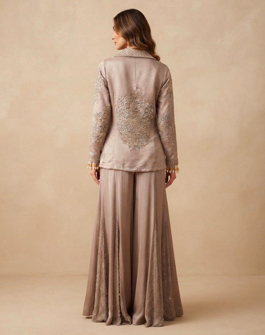 Dusty Rose Sequin Tuxedo Palazzo Set