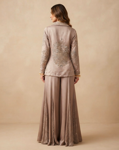 Dusty Rose Sequin Tuxedo Palazzo Set