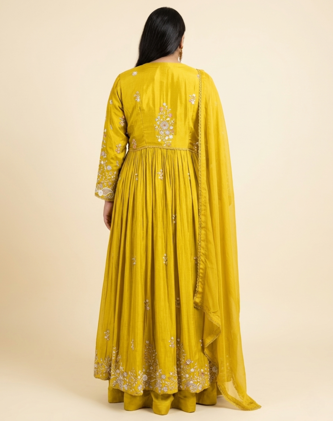 Mustard Yellow Embroidered Chinon Suit Set