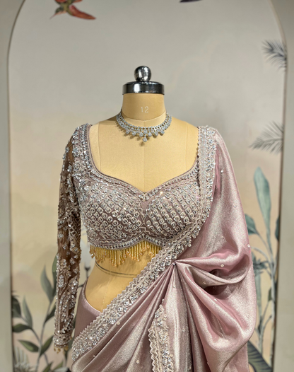 Mauve Rose Cutdana Drape Saree