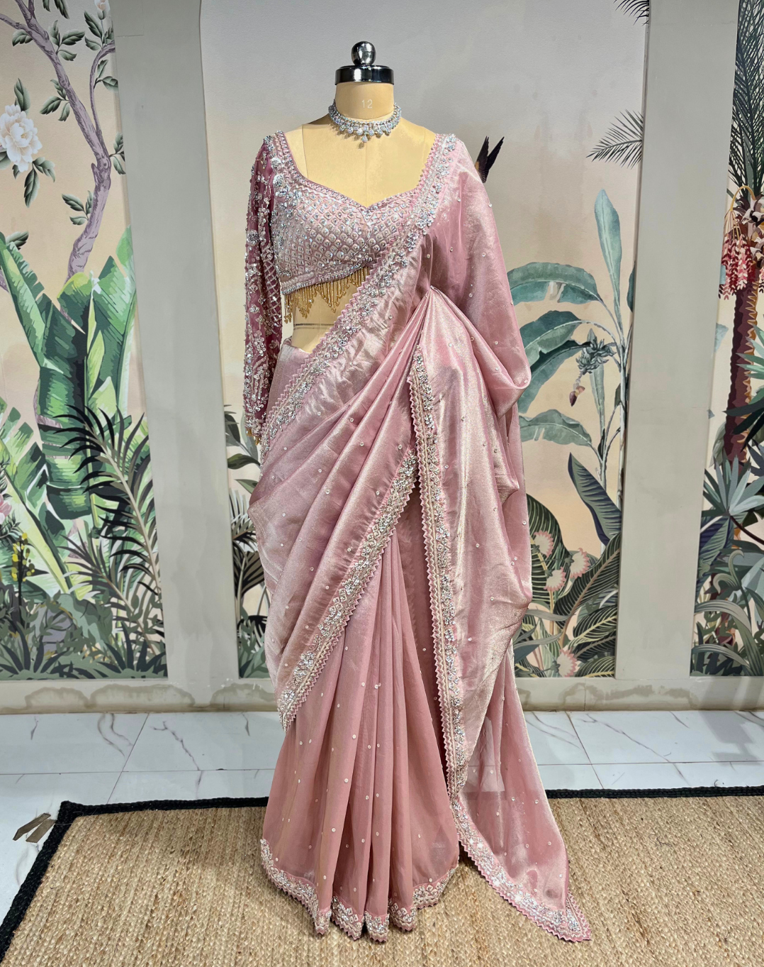 Mauve Rose Cutdana Drape Saree