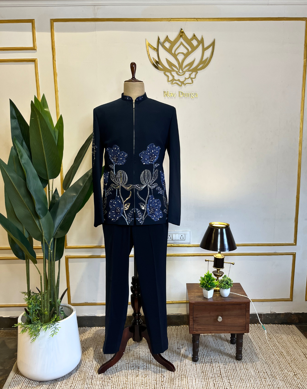 Midnight Bloom Embroidered Bandhgala Set