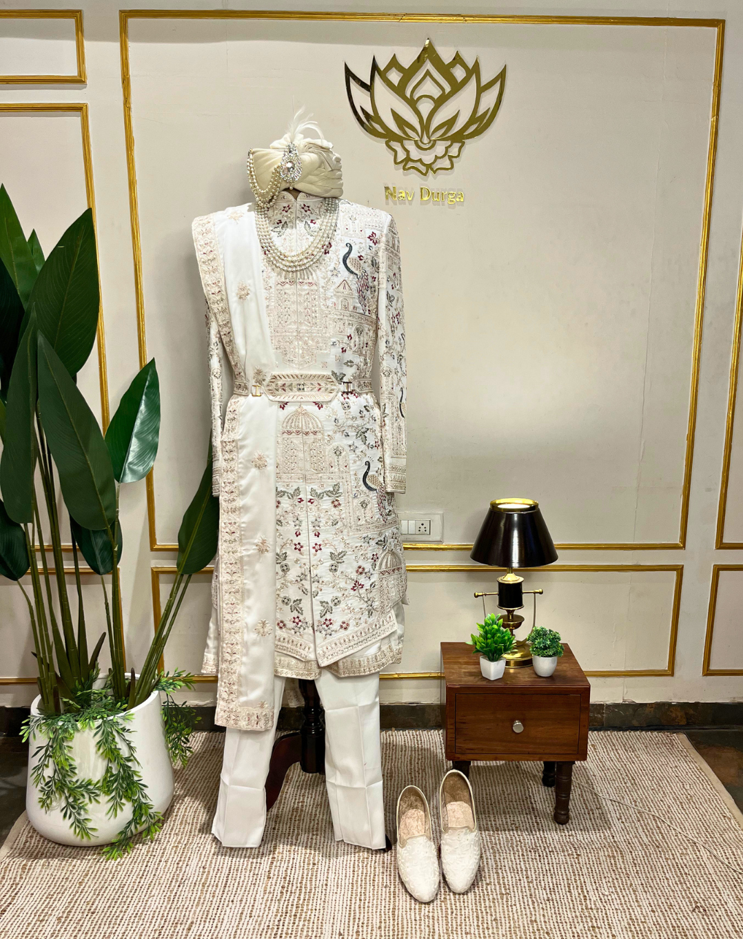 Ivory Heritage Hand-Embroidered Bamber Silk Sherwani Set