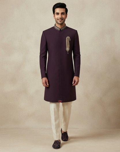 Midnight Crest | Zari & Thread Embroidered Men's Bandhgala Set