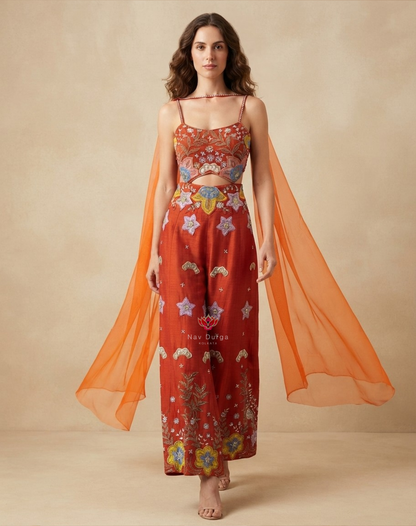 Floral Ember | Sequin & Thread Embellished Indo-Western Jumpsuit