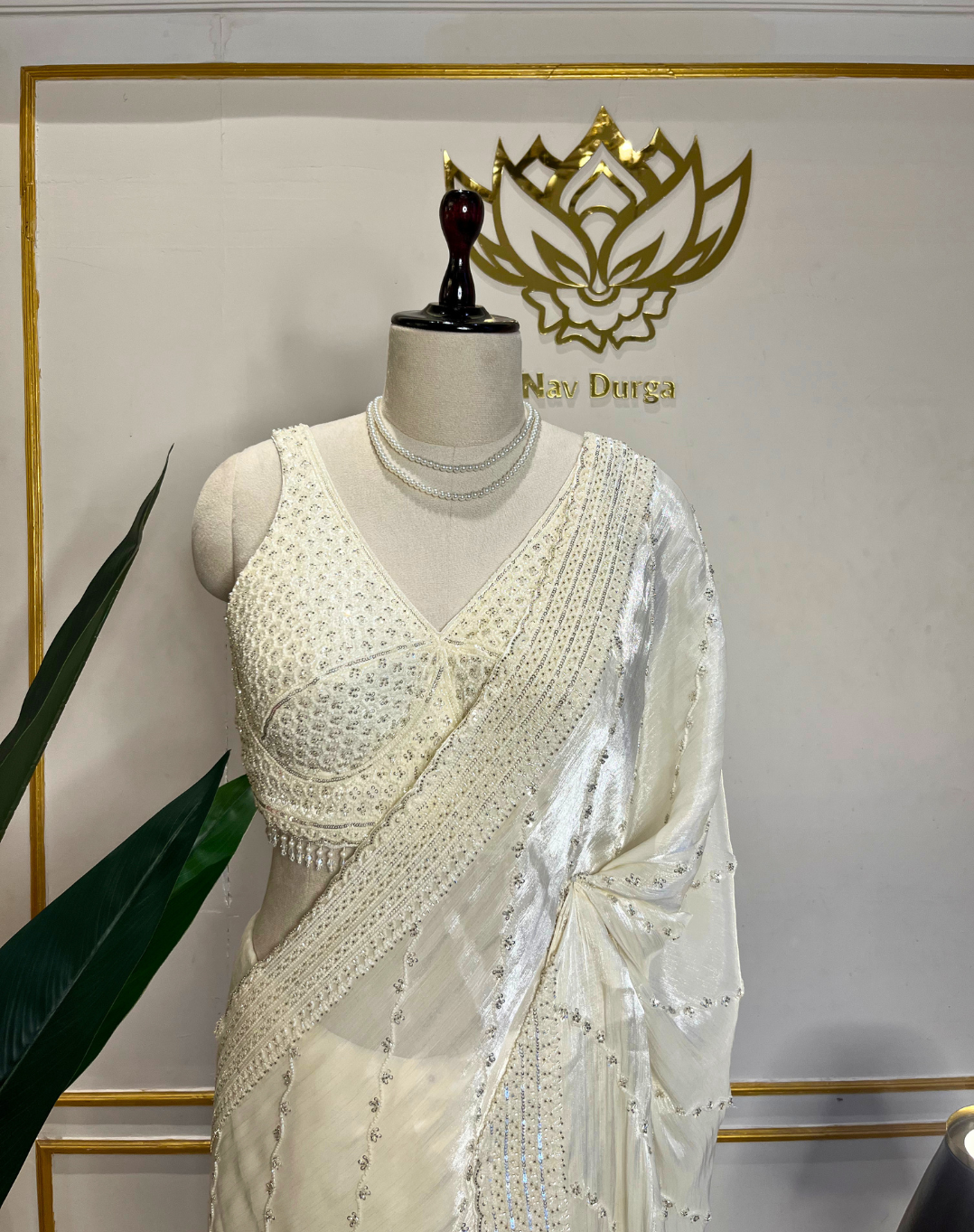 Pearl Cascade Chinon Saree