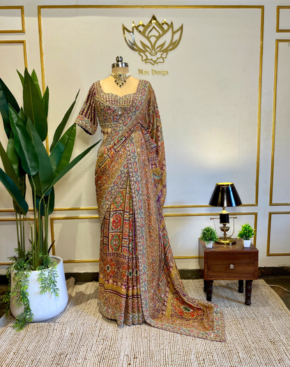 Regal Dabka & Zardosi Tissue Saree with Heritage Mosaic Embroidery