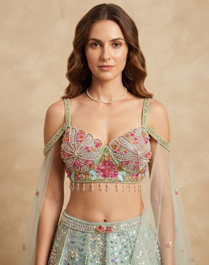 Garden Reverie | 3D Floral & Sequin Embellished Lehenga
