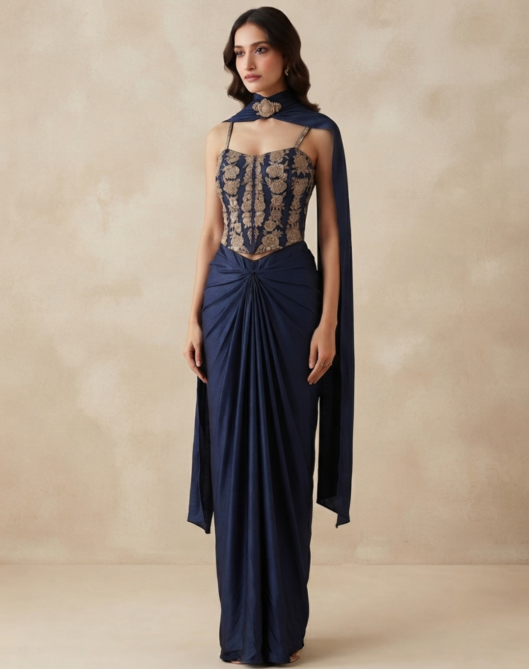 Midnight Aabha Zardosi Draped Skirt Set