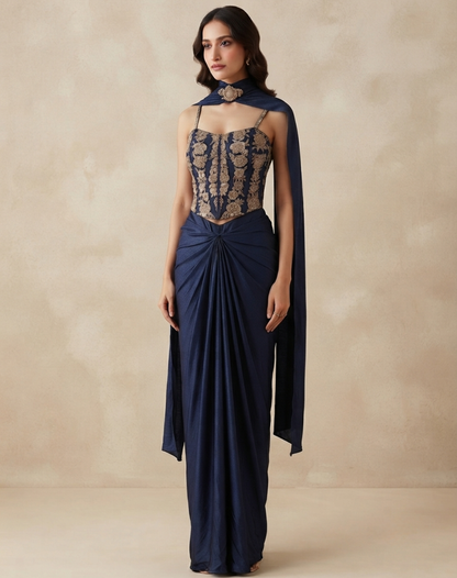 Midnight Aabha Zardosi Draped Skirt Set