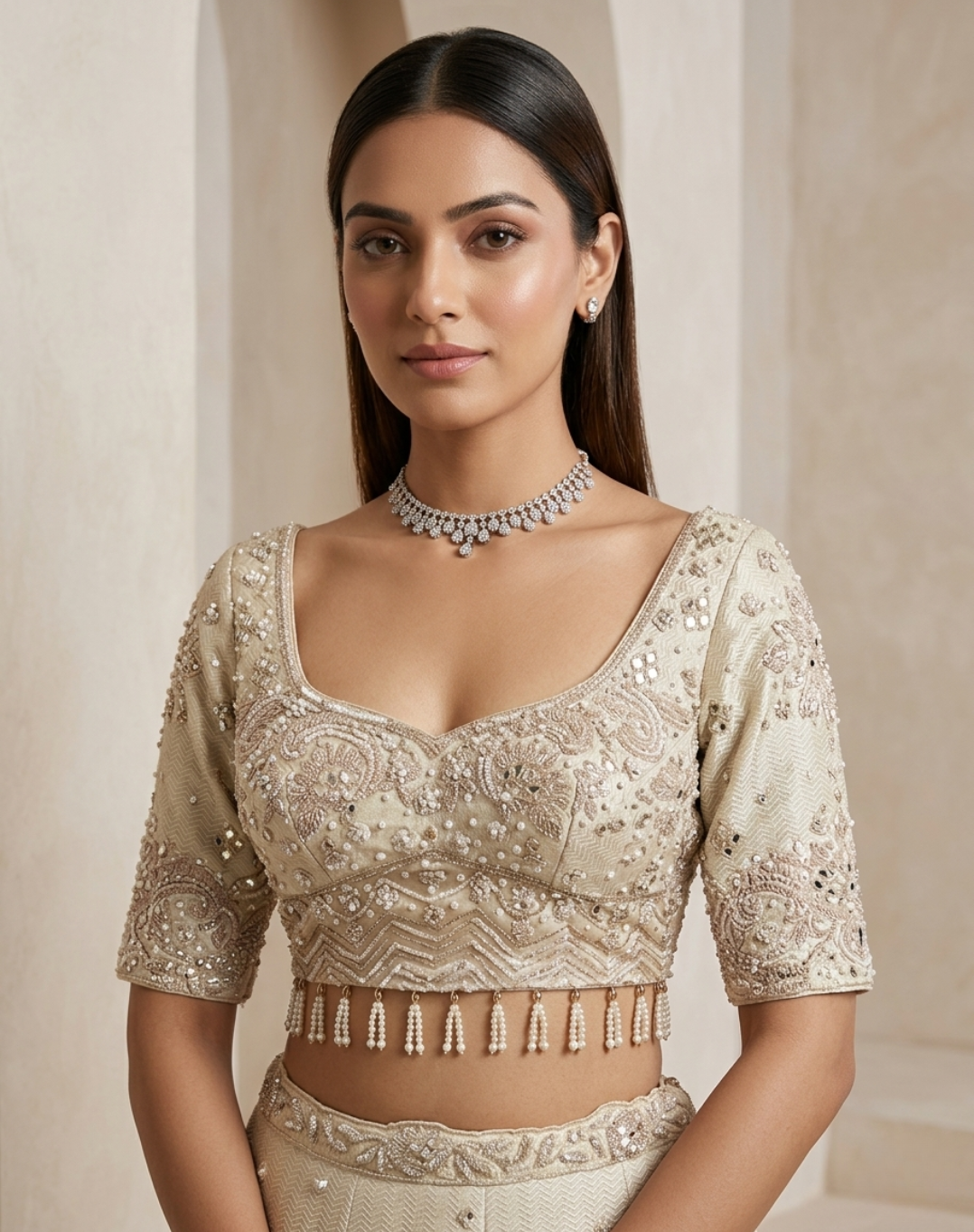 Petal Lumière | Cutdana, Mirror & Floral Embellished Lehenga