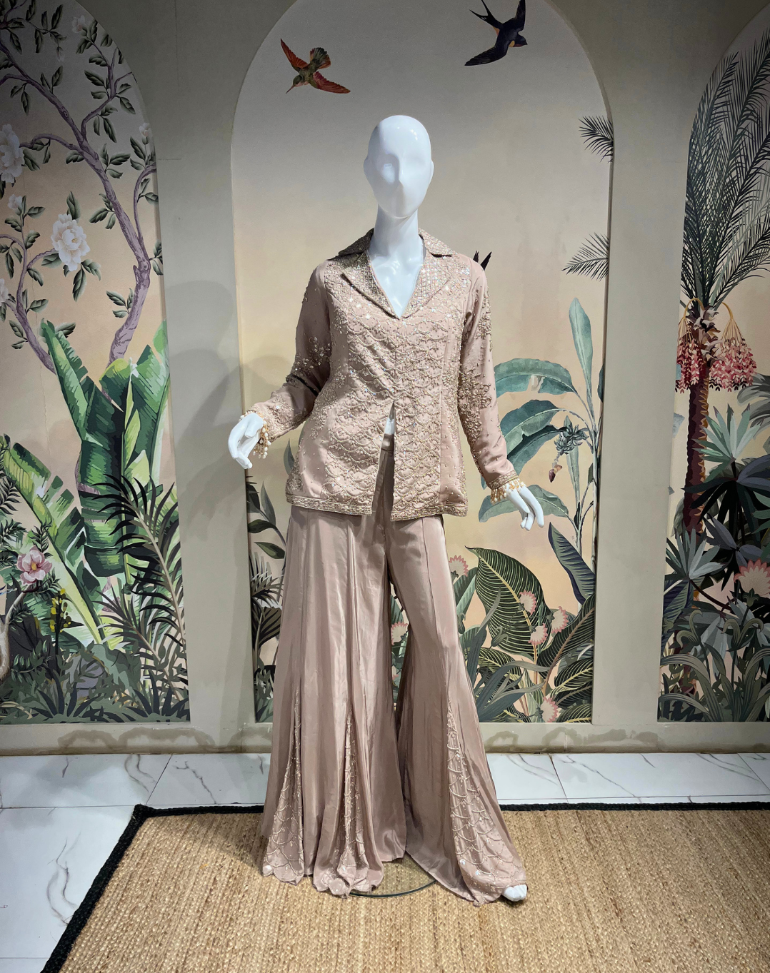 Dusty Rose Sequin Tuxedo Palazzo Set