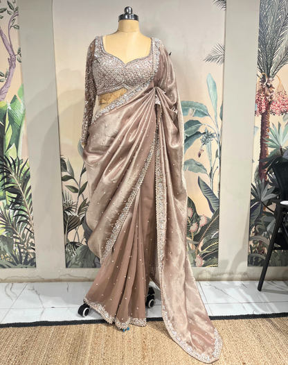 Mauve Rose Cutdana Drape Saree