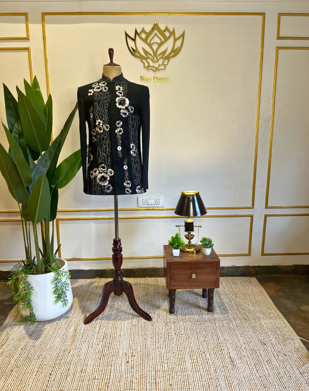 Black Orchid Embroidered Silk Indo-Western Set