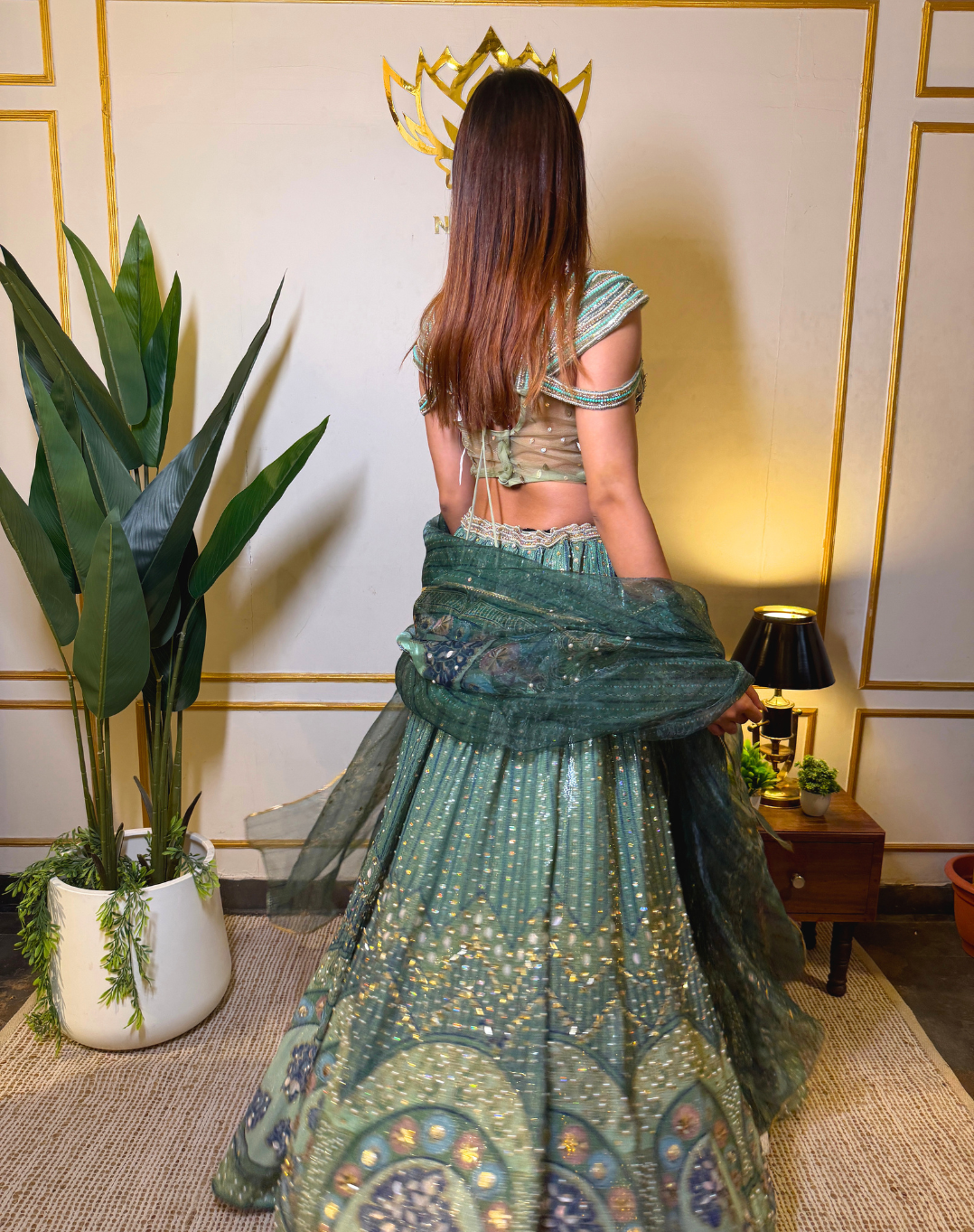 Emerald Aura | Embellished Organza Lehenga Set