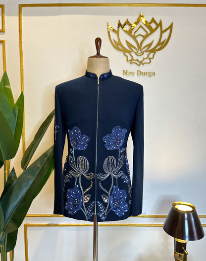 Midnight Bloom Embroidered Bandhgala Set