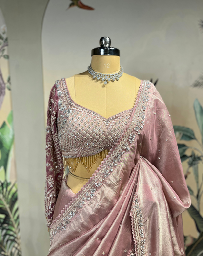 Mauve Rose Cutdana Drape Saree