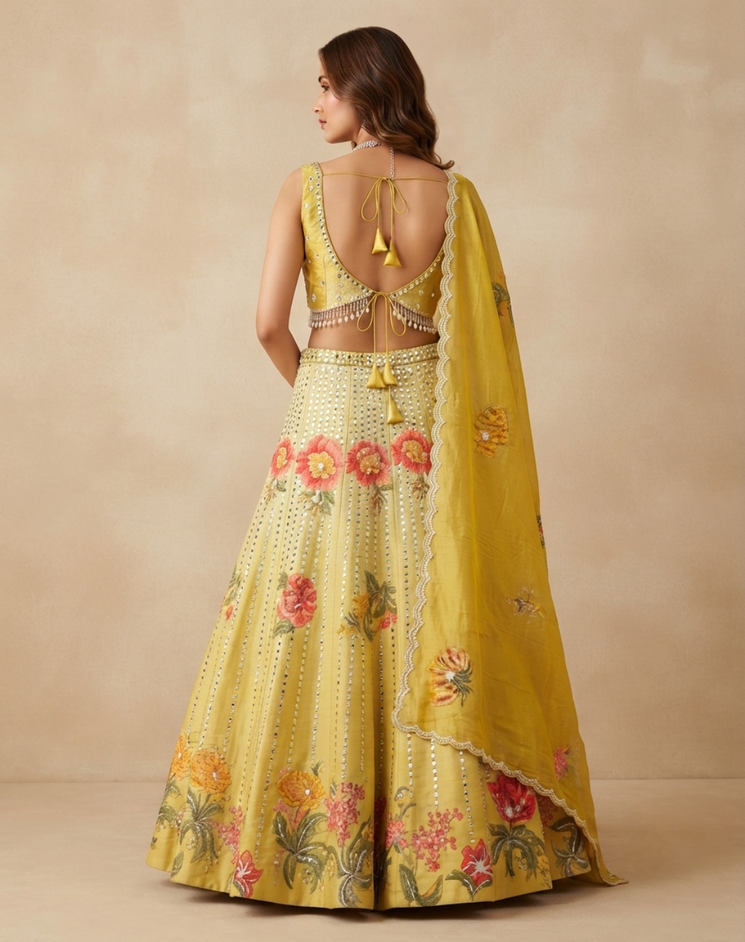 Marigold Bloom | Multicolour Mirror & Floral Embroidered Lehenga