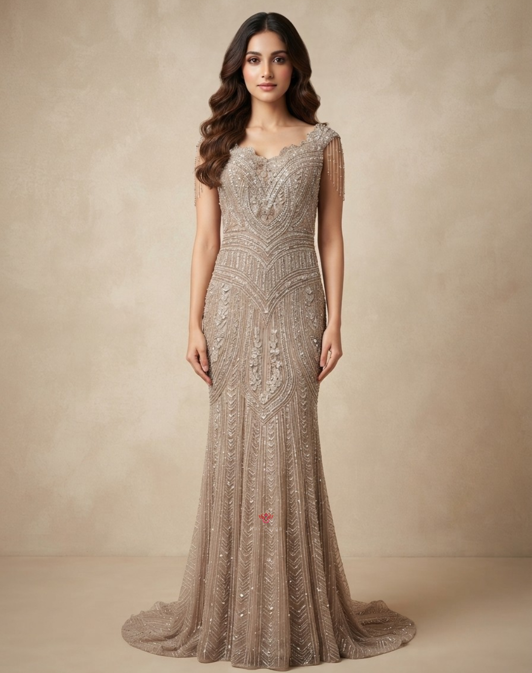 Starlit Taupe | Cutdana & Sequin Embellished Mermaid Gown