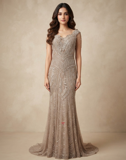 Starlit Taupe | Cutdana & Sequin Embellished Mermaid Gown