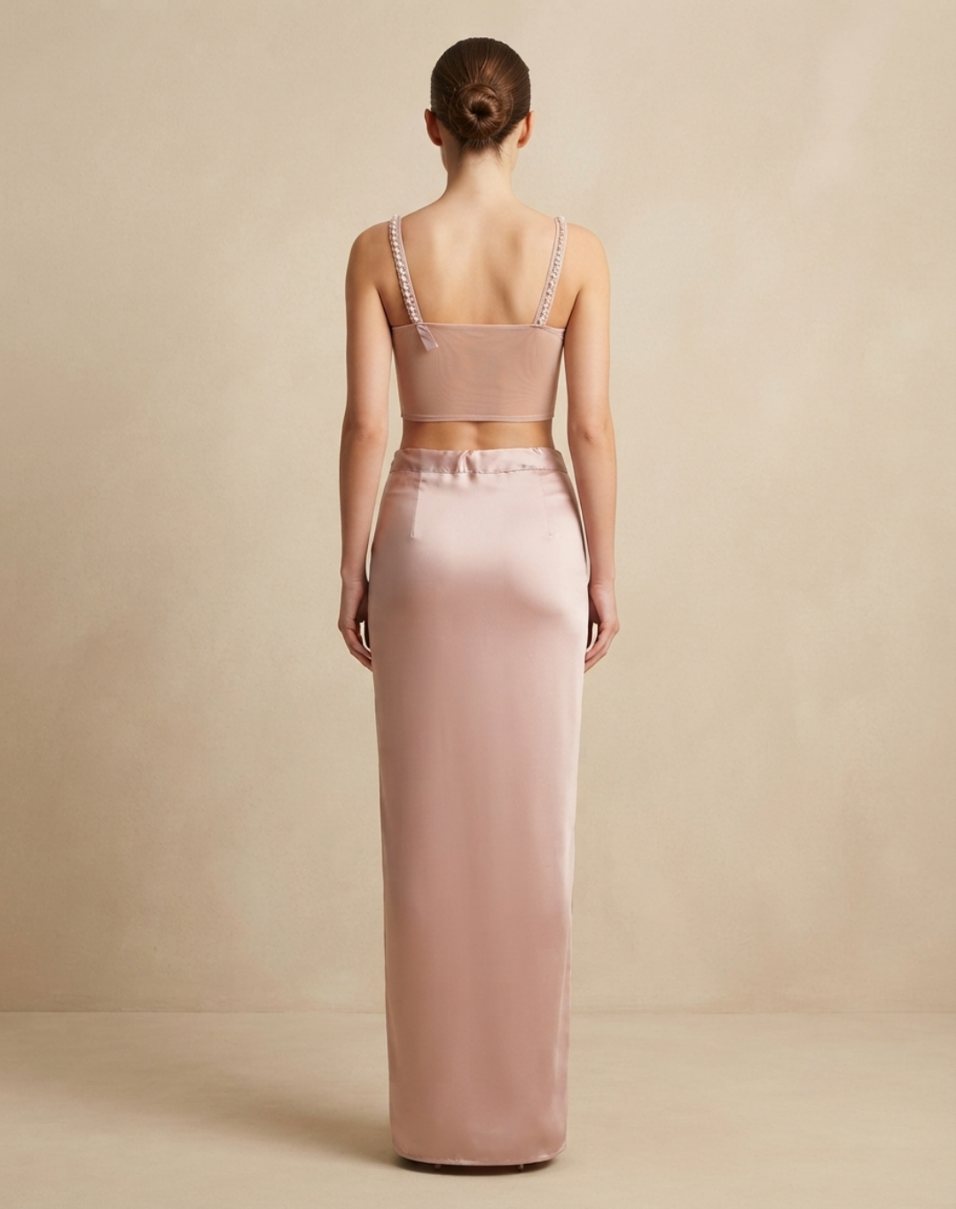 Dusty Rose Pink Draped Indo-Western Set with Pearl-Embellished Blouse