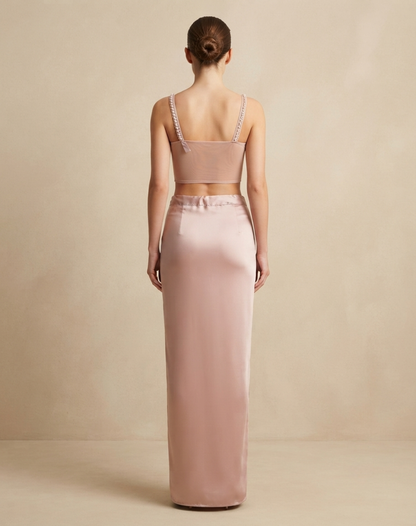 Dusty Rose Pink Draped Indo-Western Set with Pearl-Embellished Blouse