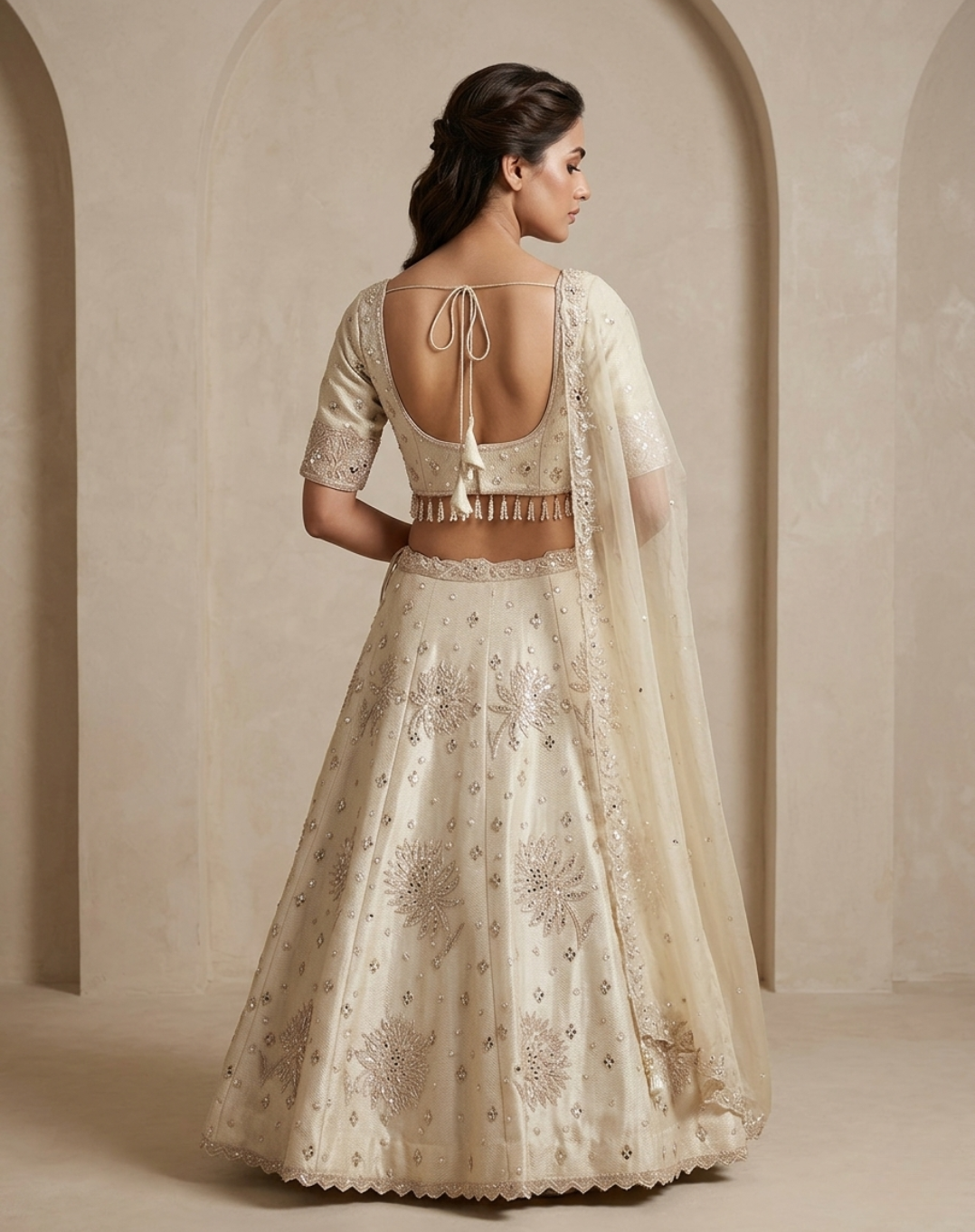Petal Lumière | Cutdana, Mirror & Floral Embellished Lehenga