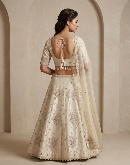 Petal Lumière | Cutdana, Mirror & Floral Embellished Lehenga