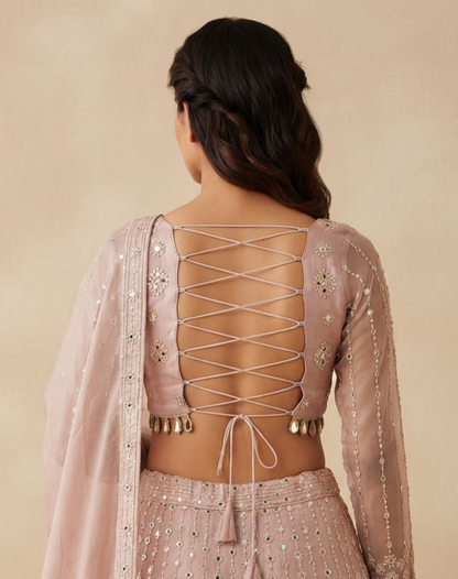 Sage Mist | Mirror & Cutdana Embellished Kanjivaram Lehenga