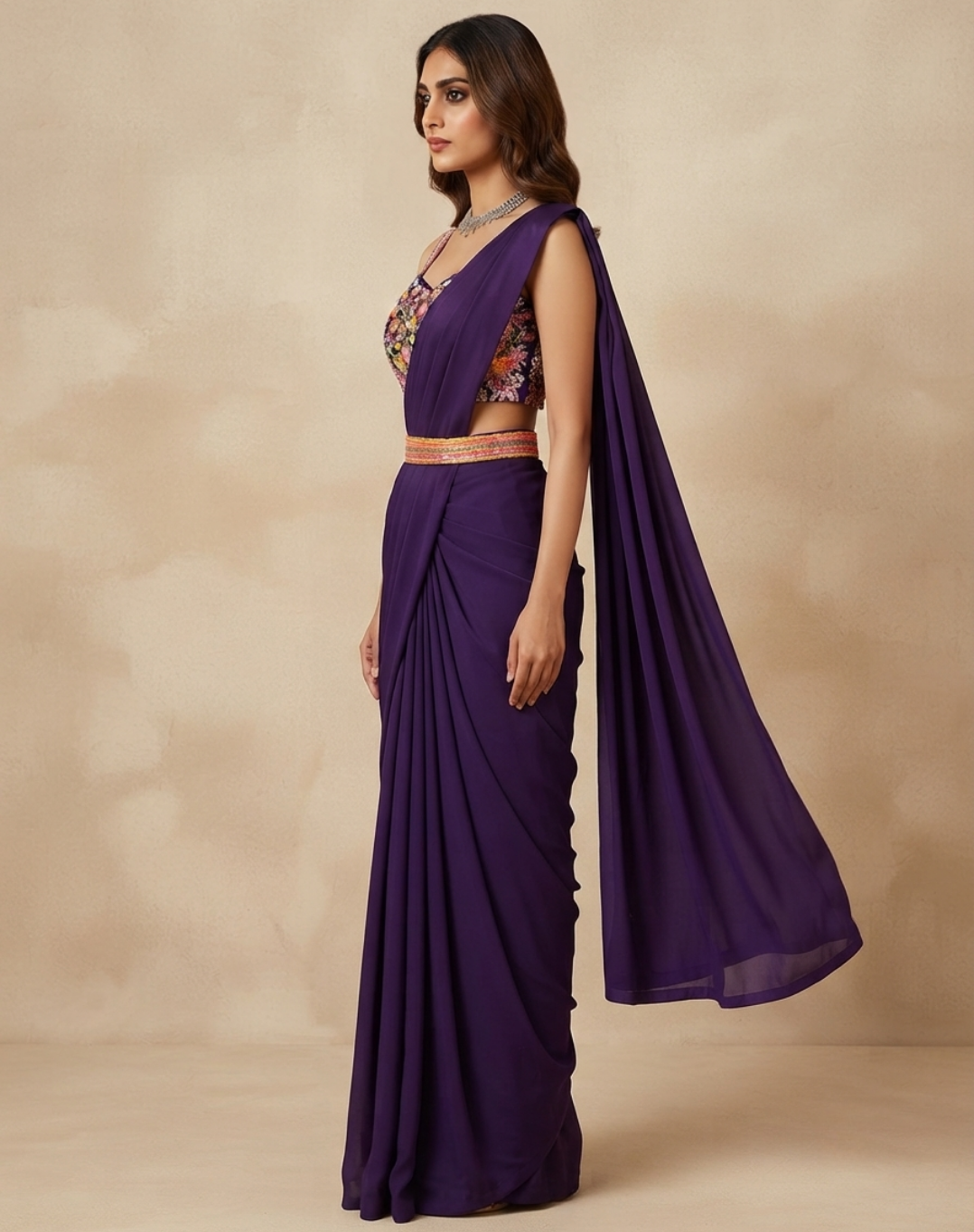 Plum Bloom Draped Saree Draped to Perfection