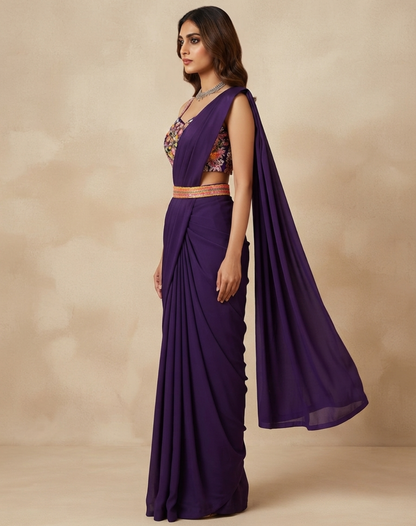 Plum Bloom Draped Saree Draped to Perfection