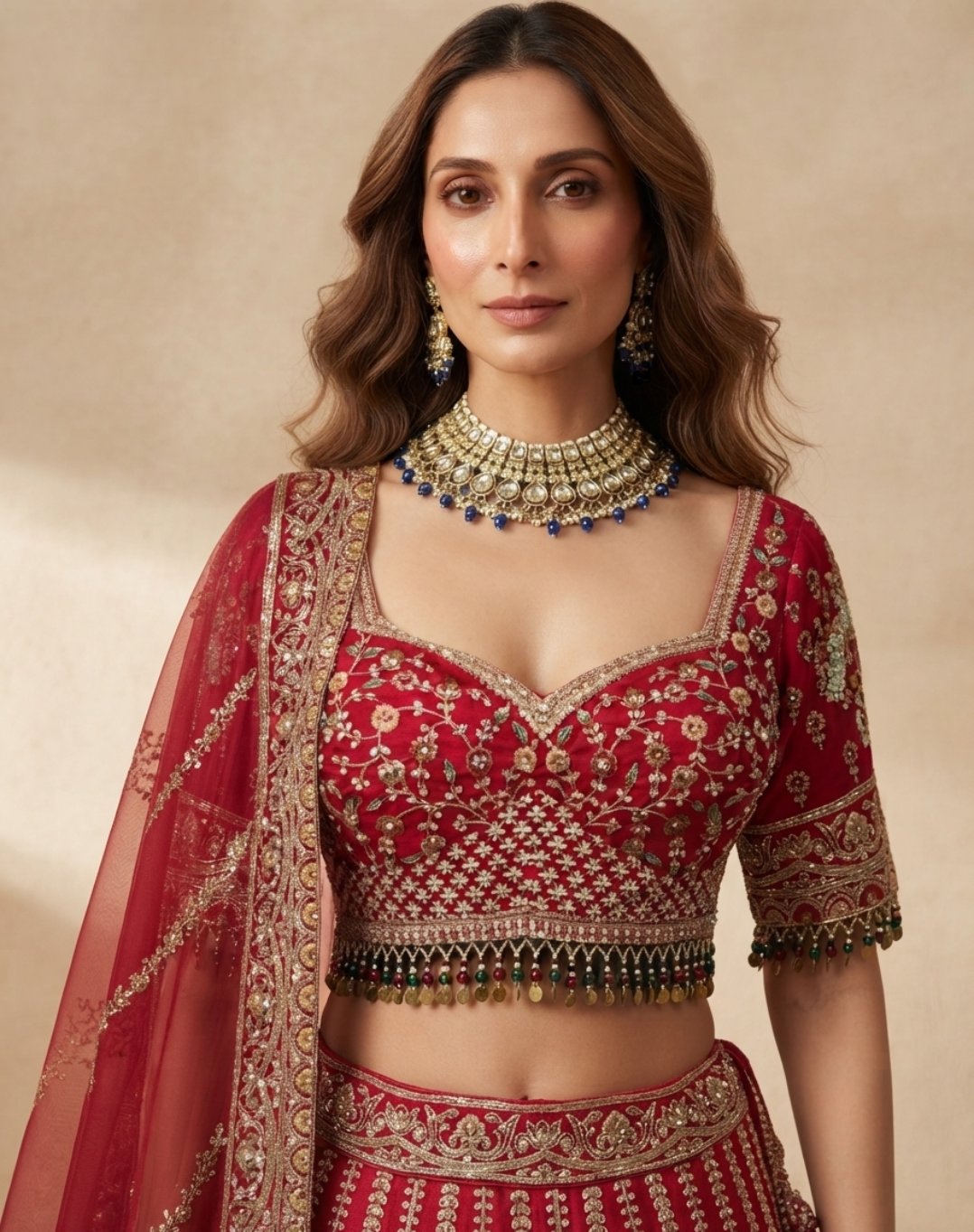 Crimson Aangan | Zari & Sequin Embellished Bridal Lehenga