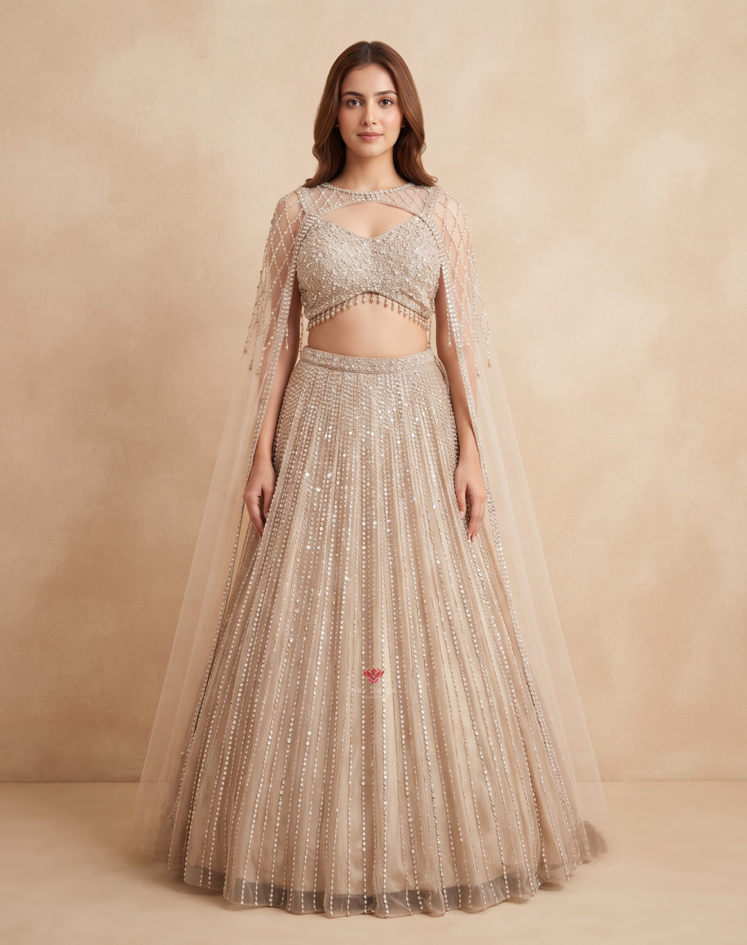 Crystal Reverie | Sequin & Bead Embellished Cape Lehenga