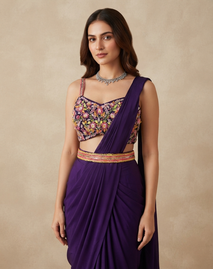 Plum Bloom Draped Saree Draped to Perfection