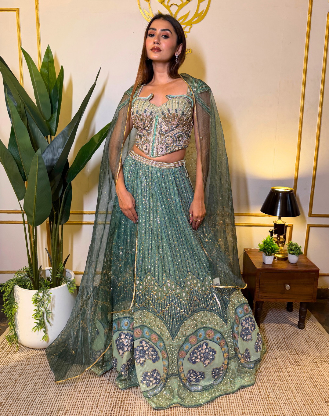 Emerald Aura | Embellished Organza Lehenga Set