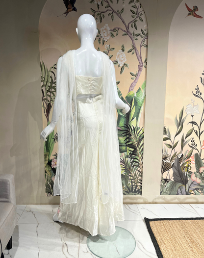 Ivory Floral Embellished Bamber Silk Jumpsuit