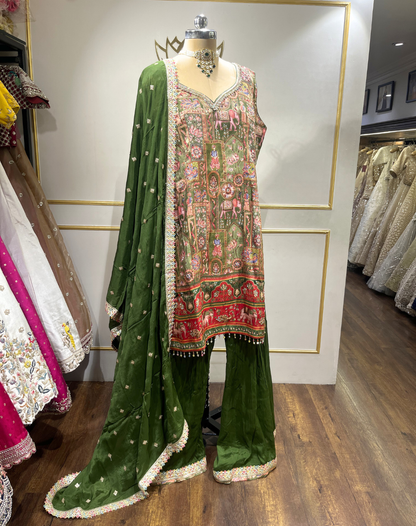 Heritage Brocade Printed Kurta Palazzo Set